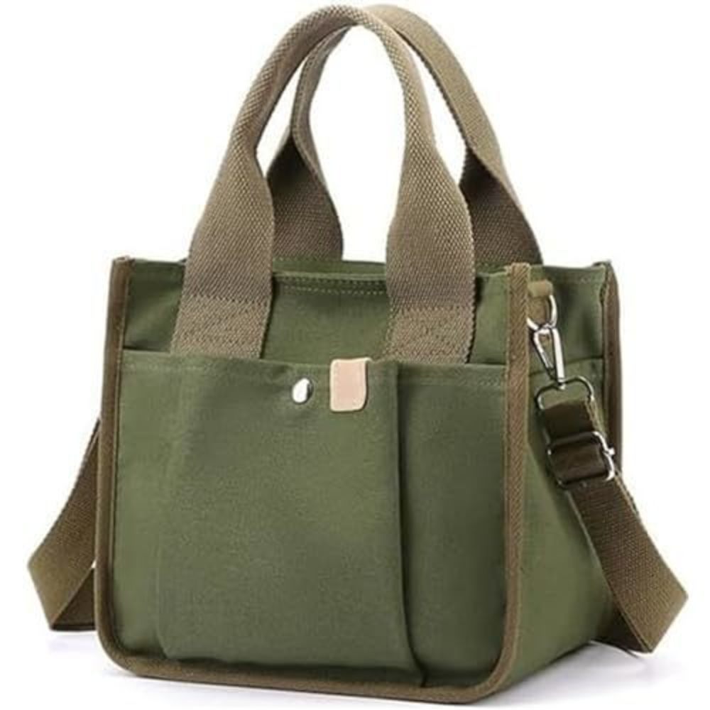 Small Canvas Tote with Zipper – Multi-Pocket Crossbody Satchel